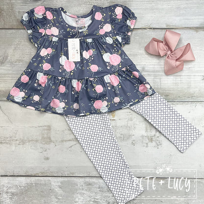 Grey Floral Two Piece Set